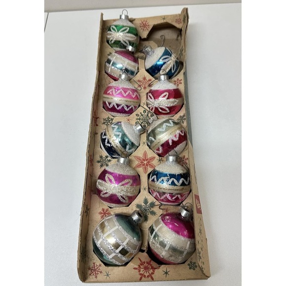 Vintage Franke Made in USA Lot of 11 Christmas Ornaments Glitter Painted Balls